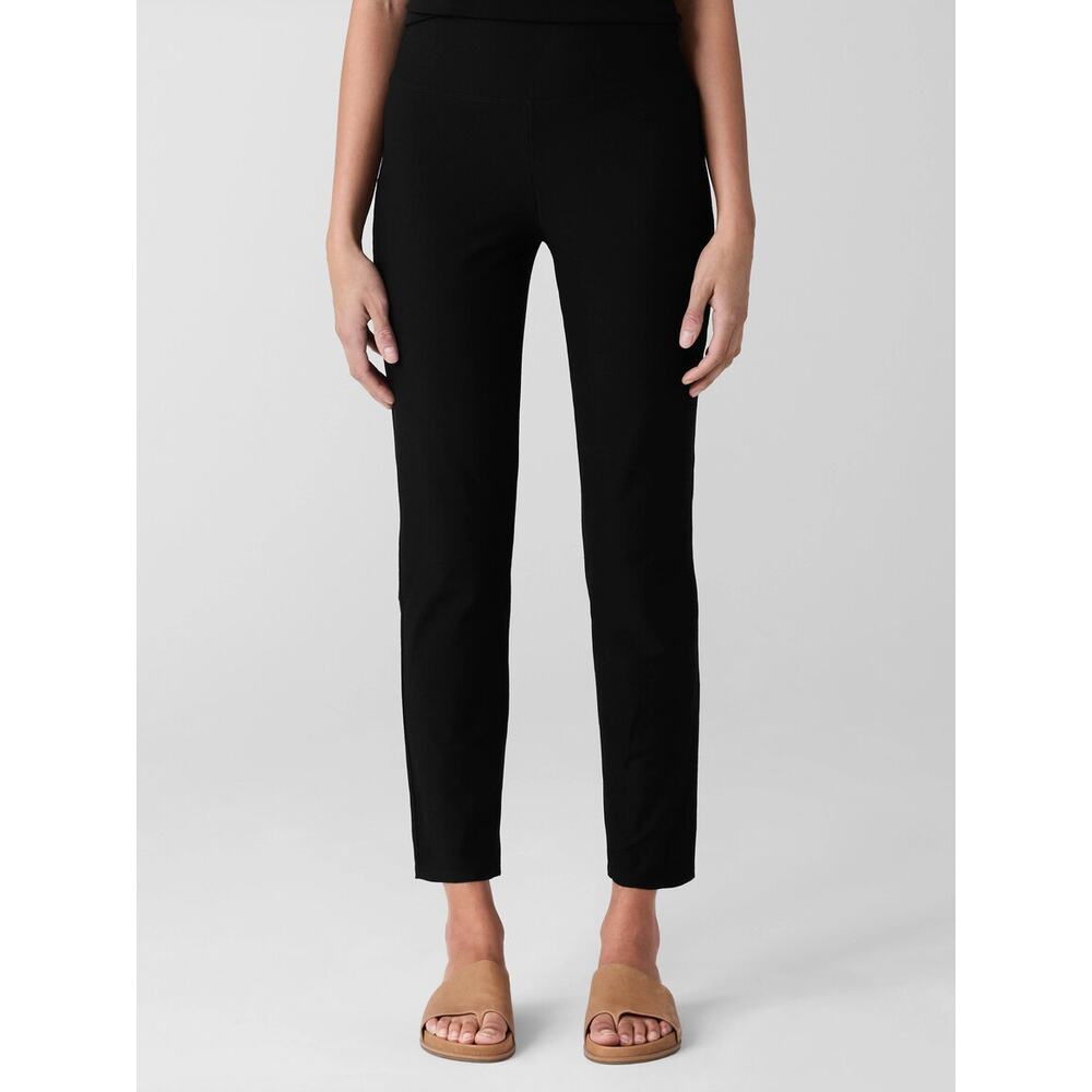 Eileen Fisher Crepe Ankle Pants Women's Sz M Black Slim Leg Elastic Waist System